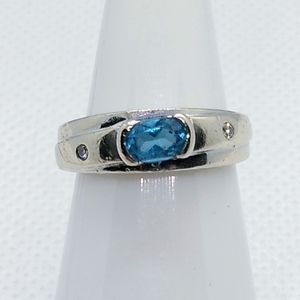 14K Blue Topaz Diamond Band